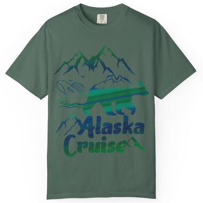 Alaska Cruise Bear Mountains Silhouette Shirt Comfort Colors T-Shirt – Blue Spruce – Alaska Cruise Shirts