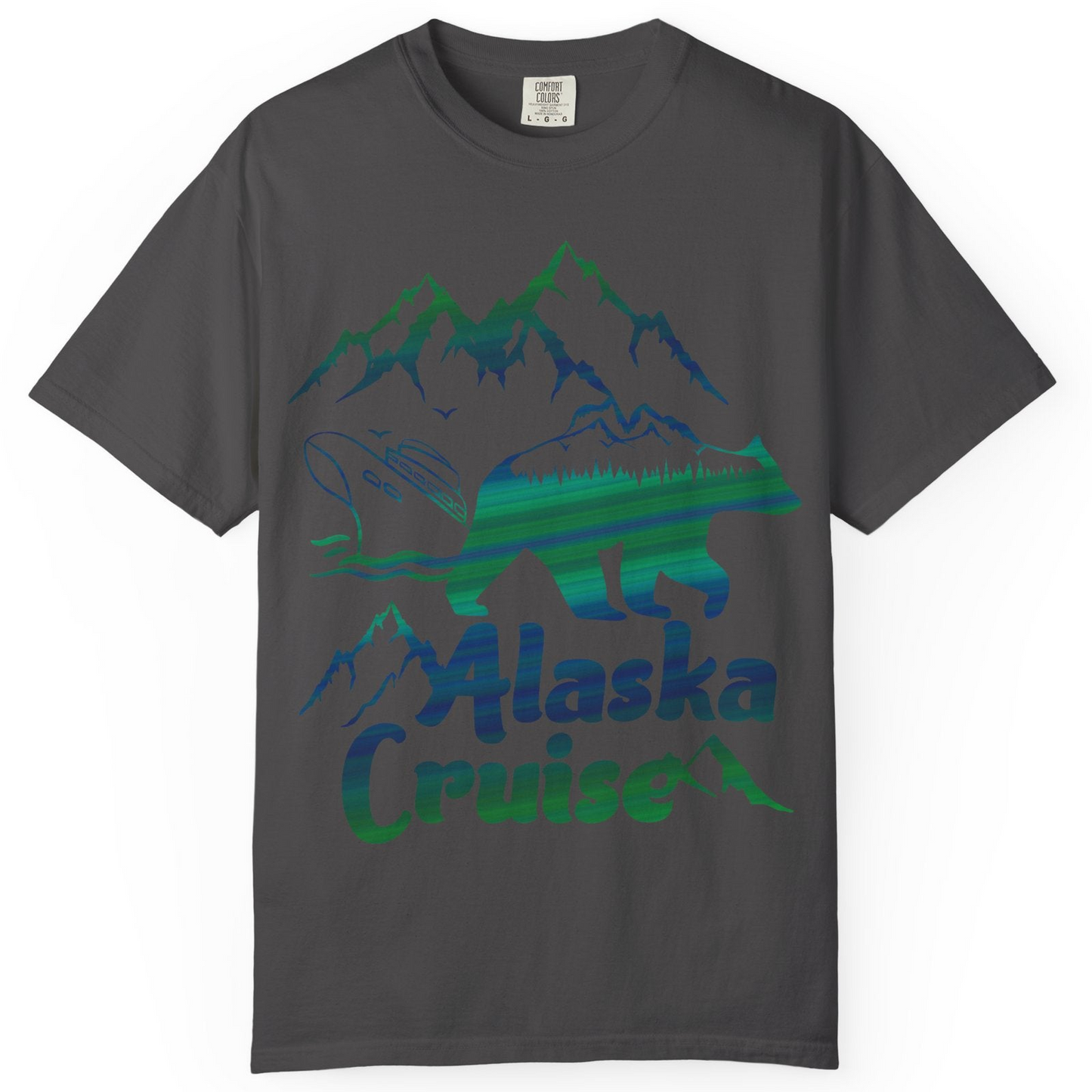 Alaska Cruise Bear Mountains Silhouette Shirt Comfort Colors T-Shirt – Graphite – Alaska Cruise Shirts