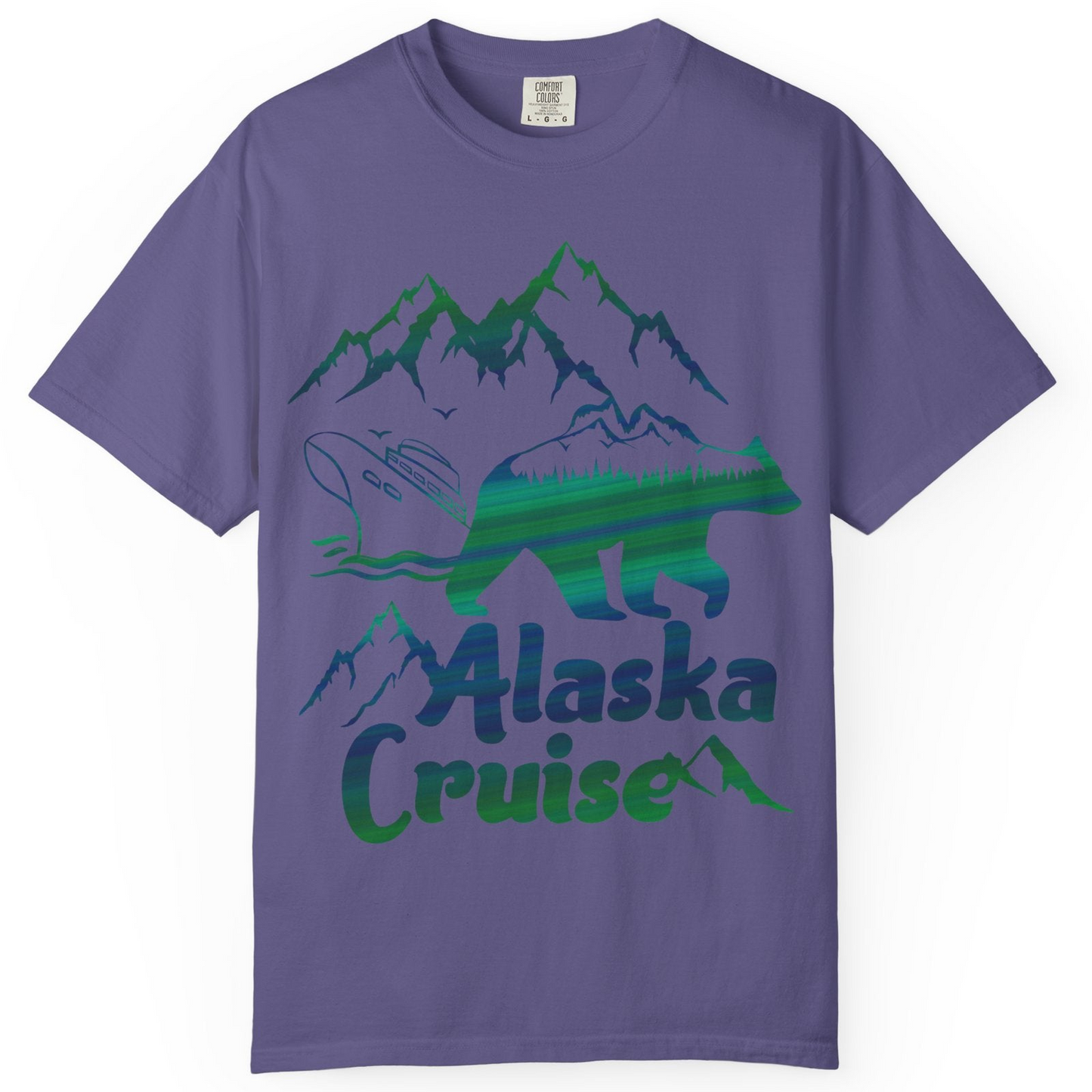Alaska Cruise Bear Mountains Silhouette Shirt Comfort Colors T-Shirt – Grape – Alaska Cruise Shirts