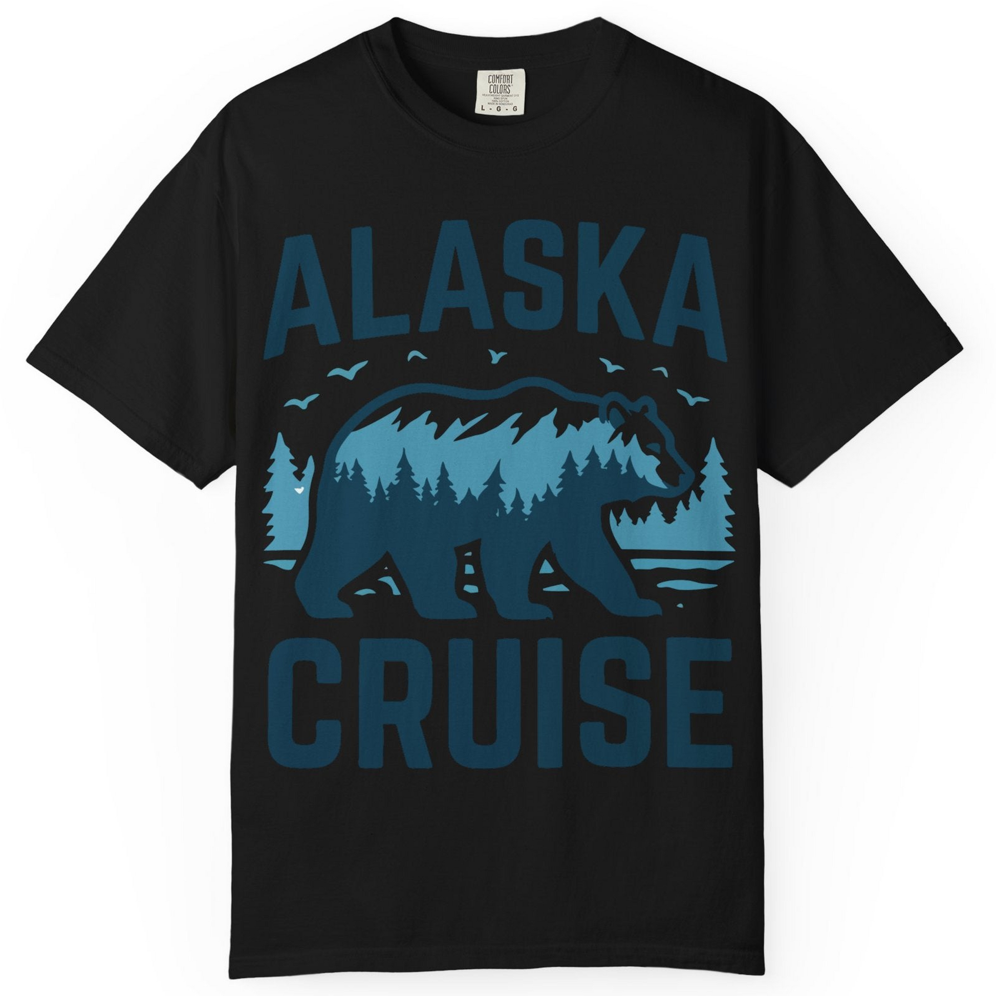 Alaska Cruise Shirt Bear Silhouette Forest Wildlife Nature Tee — Comfort Comfort Colors T-Shirt – Black – Alaska Cruise Shirts