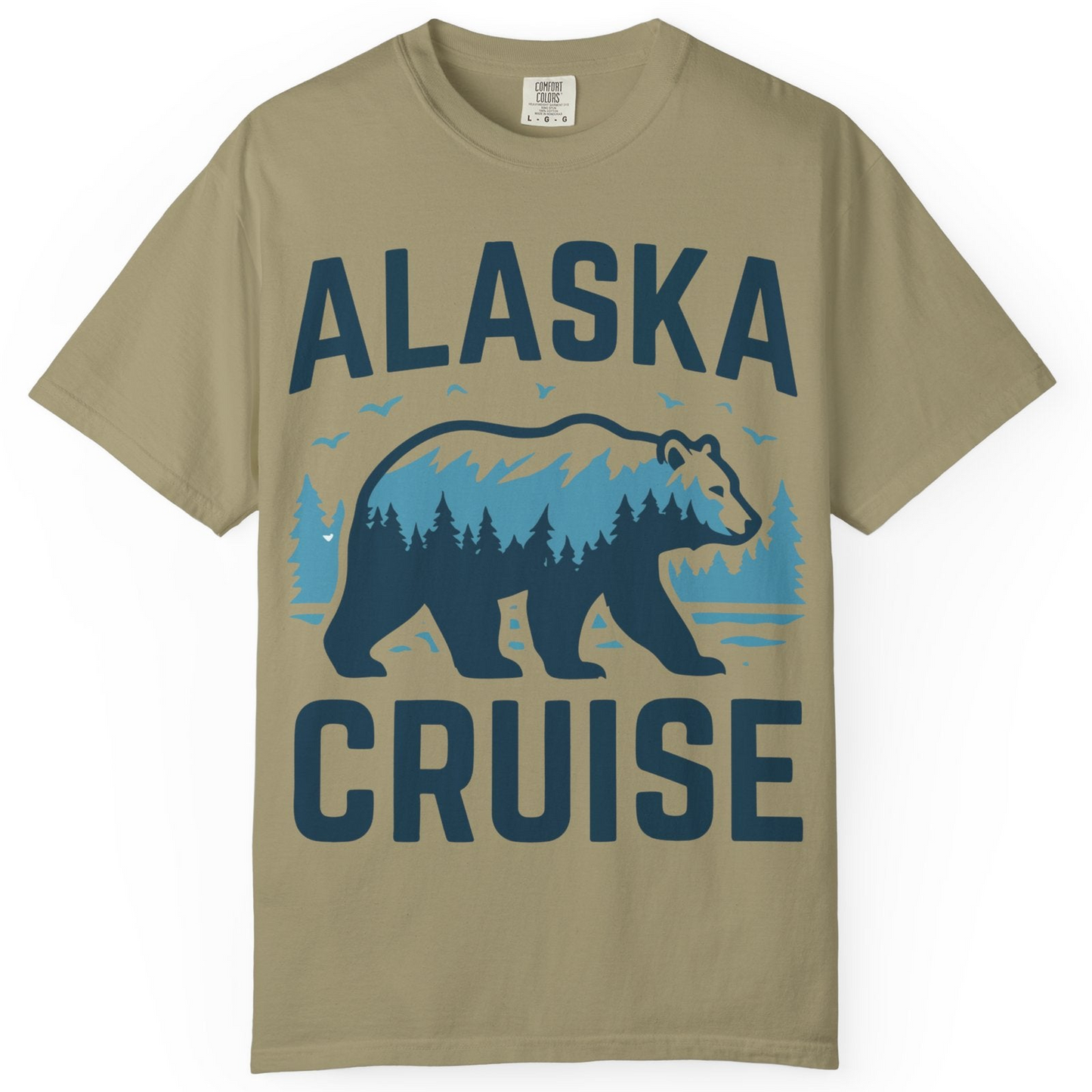 Alaska Cruise Shirt Bear Silhouette Forest Wildlife Nature Tee — Comfort Comfort Colors T-Shirt – Khaki – Alaska Cruise Shirts