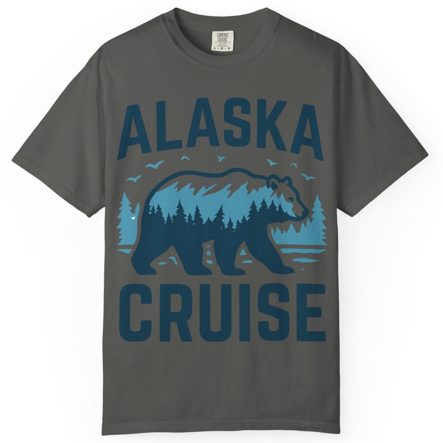 Alaska Cruise Shirt Bear Silhouette Forest Wildlife Nature Tee — Comfort Comfort Colors T-Shirt – Pepper – Alaska Cruise Shirts
