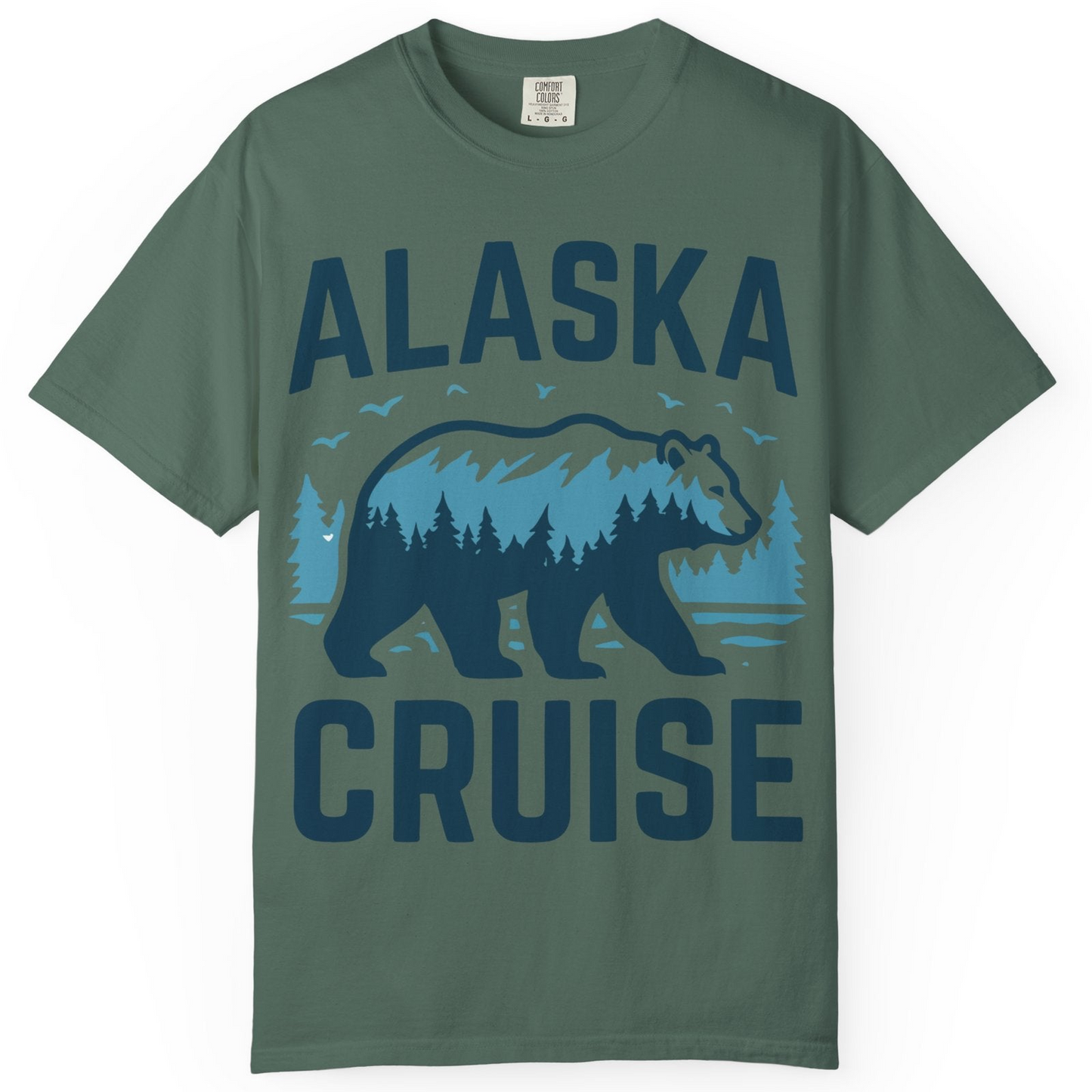 Alaska Cruise Shirt Bear Silhouette Forest Wildlife Nature Tee — Comfort Comfort Colors T-Shirt – Blue Spruce – Alaska Cruise Shirts