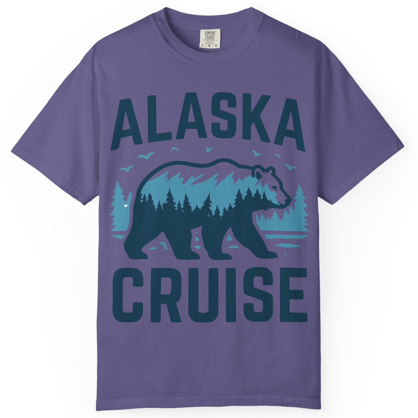 Alaska Cruise Shirt Bear Silhouette Forest Wildlife Nature Tee — Comfort Comfort Colors T-Shirt – Grape – Alaska Cruise Shirts