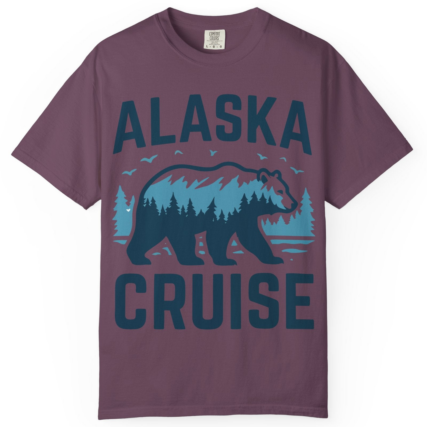 Alaska Cruise Shirt Bear Silhouette Forest Wildlife Nature Tee — Comfort Comfort Colors T-Shirt – Berry – Alaska Cruise Shirts