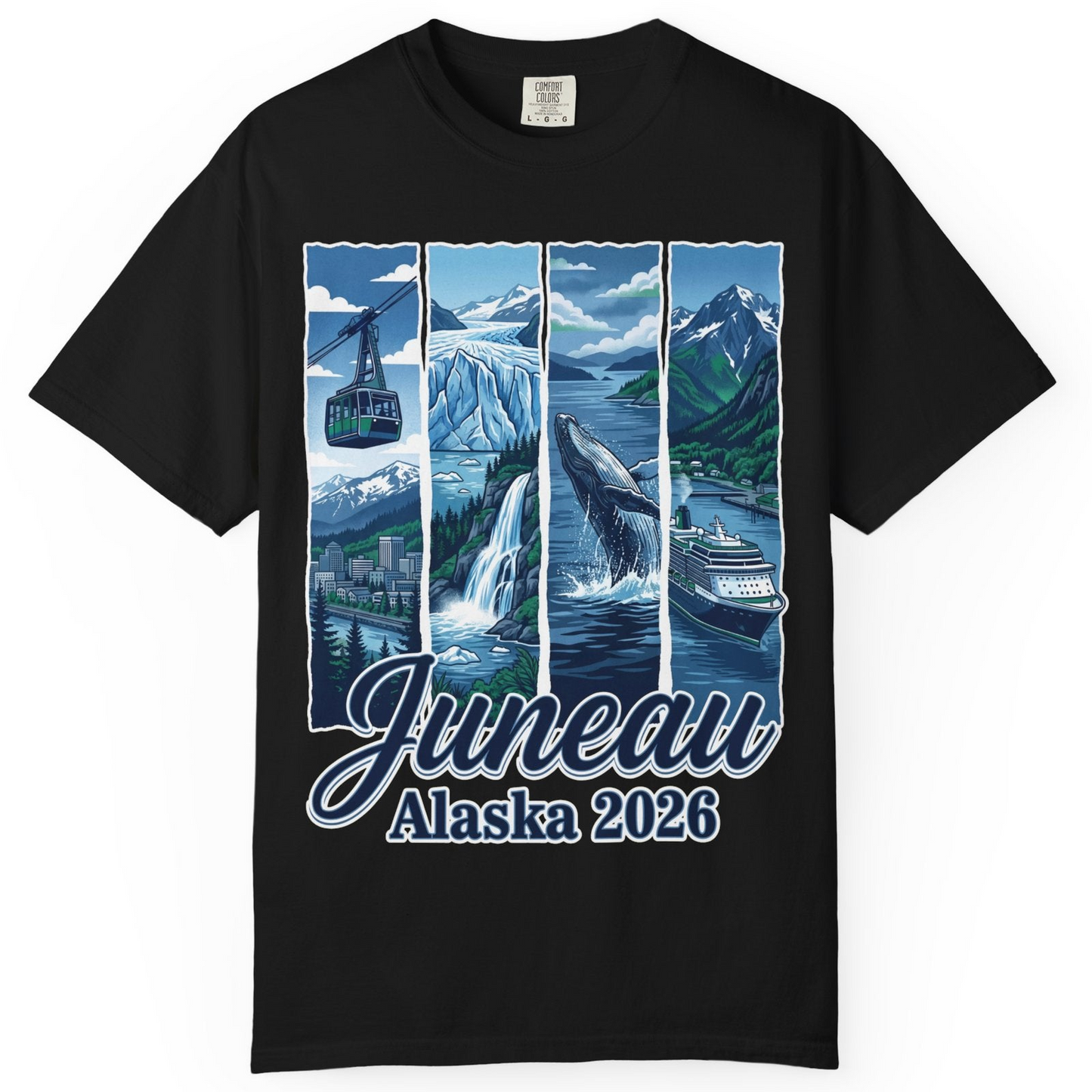 Juneau Alaska 2026 Cruise and Nature Souvenir Shirt — Comfort Comfort Colors T-Shirt – Black – Alaska Cruise Shirts