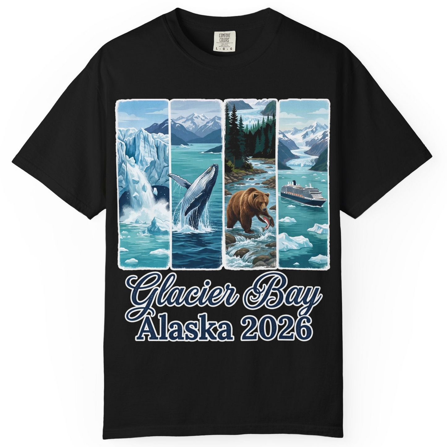 Glacier Bay Alaska 2026 Cruise Nature Wildlife Adventure Shirt — Comfort Comfort Colors T-Shirt – Black – Alaska Cruise Shirts