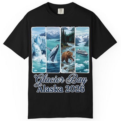 Glacier Bay Alaska 2026 Cruise Nature Wildlife Adventure Shirt — Comfort Comfort Colors T-Shirt – Black – Alaska Cruise Shirts