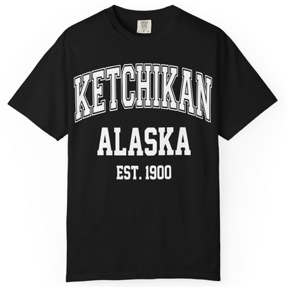 Ketchikan Alaska Collegiate Style Est 1900 Vintage Tee Shirt — Comfort Comfort Colors T-Shirt – Black – Alaska Cruise Shirts