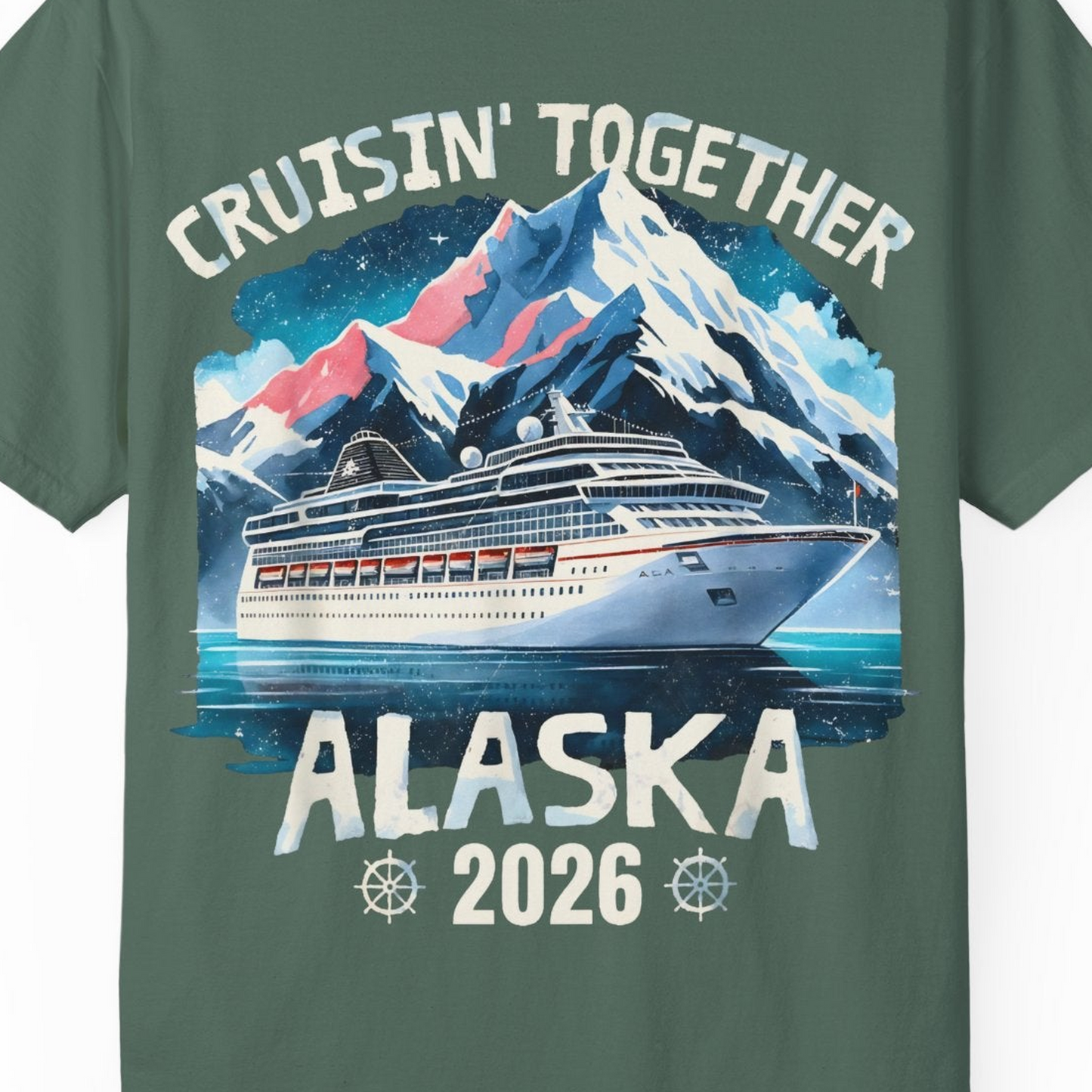 Alaska Cruise 2026 Shirt Comfort Colors T-Shirt – Blue Spruce – Alaska Cruise Shirts Close Up
