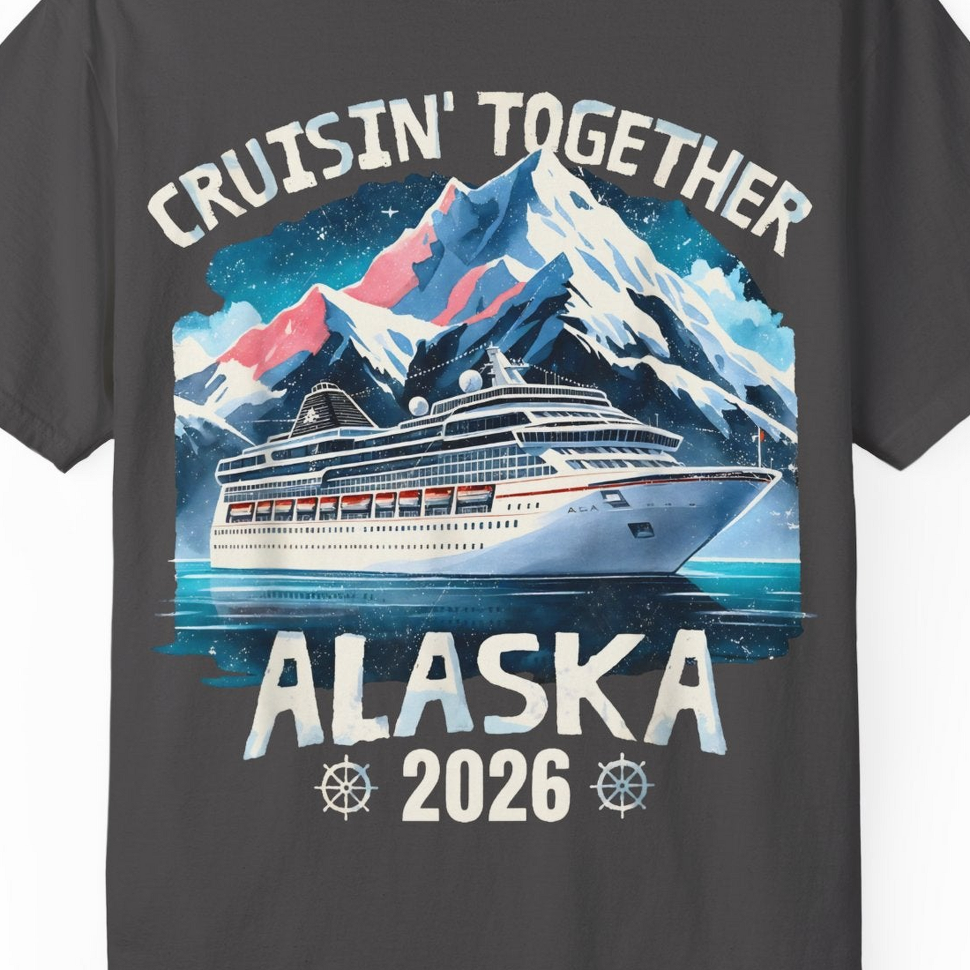 Alaska Cruise 2026 Shirt Comfort Colors T-Shirt – Graphite – Alaska Cruise Shirts Close Up