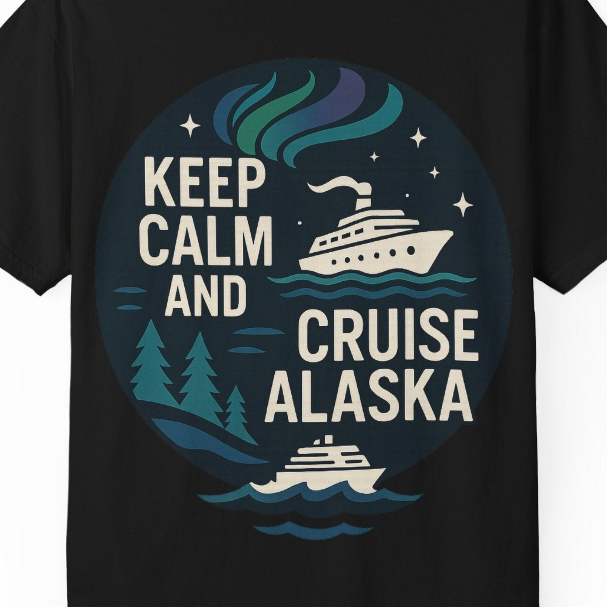 Keep Calm Cruise Alaska Shirt Comfort Colors T-Shirt – Black – Alaska Cruise Shirts Close Up