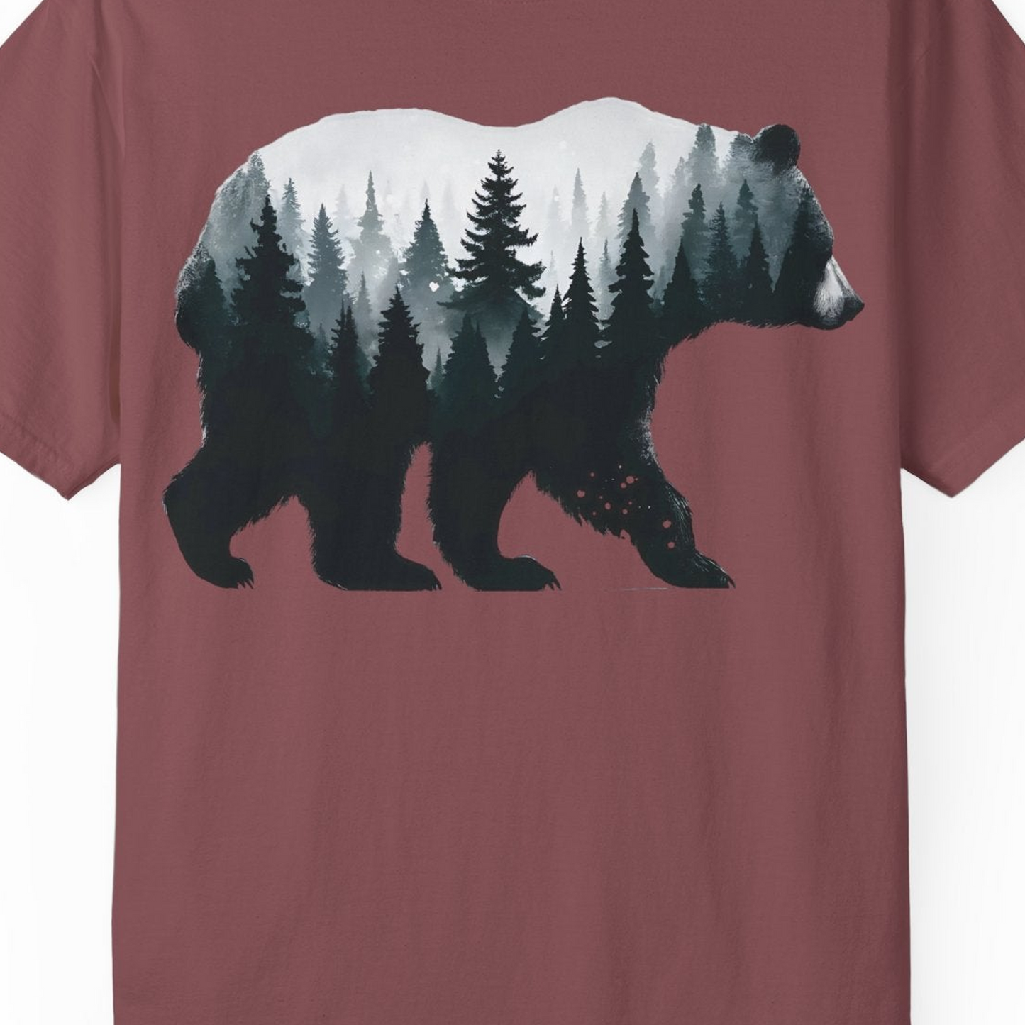 Double Exposure Bear Forest Silhouette Wilderness Shirt for Nature Lovers — Comfort Comfort Colors T-Shirt – Brick – Alaska Cruise Shirts Close Up
