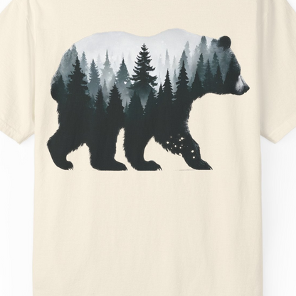 Double Exposure Bear Forest Silhouette Wilderness Shirt for Nature Lovers — Comfort Comfort Colors T-Shirt – Ivory – Alaska Cruise Shirts Close Up