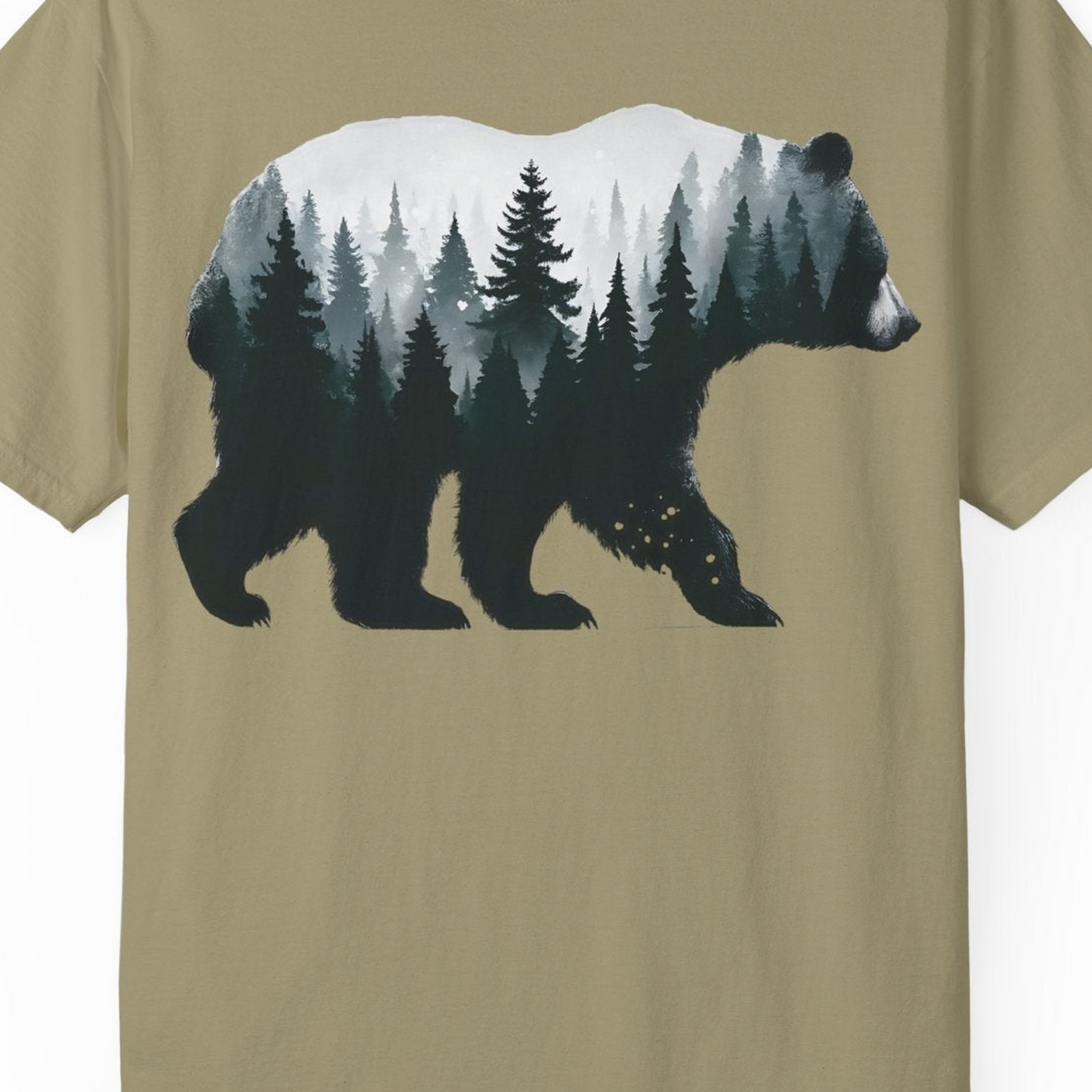 Double Exposure Bear Forest Silhouette Wilderness Shirt for Nature Lovers — Comfort Comfort Colors T-Shirt – Khaki – Alaska Cruise Shirts Close Up