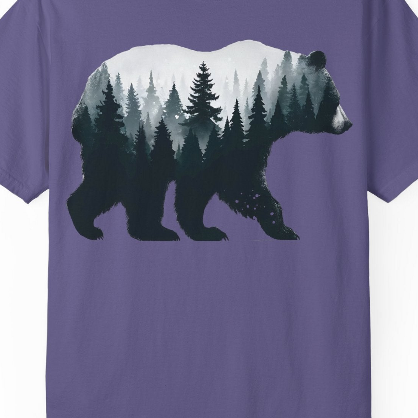 Double Exposure Bear Forest Silhouette Wilderness Shirt for Nature Lovers — Comfort Comfort Colors T-Shirt – Grape – Alaska Cruise Shirts Close Up