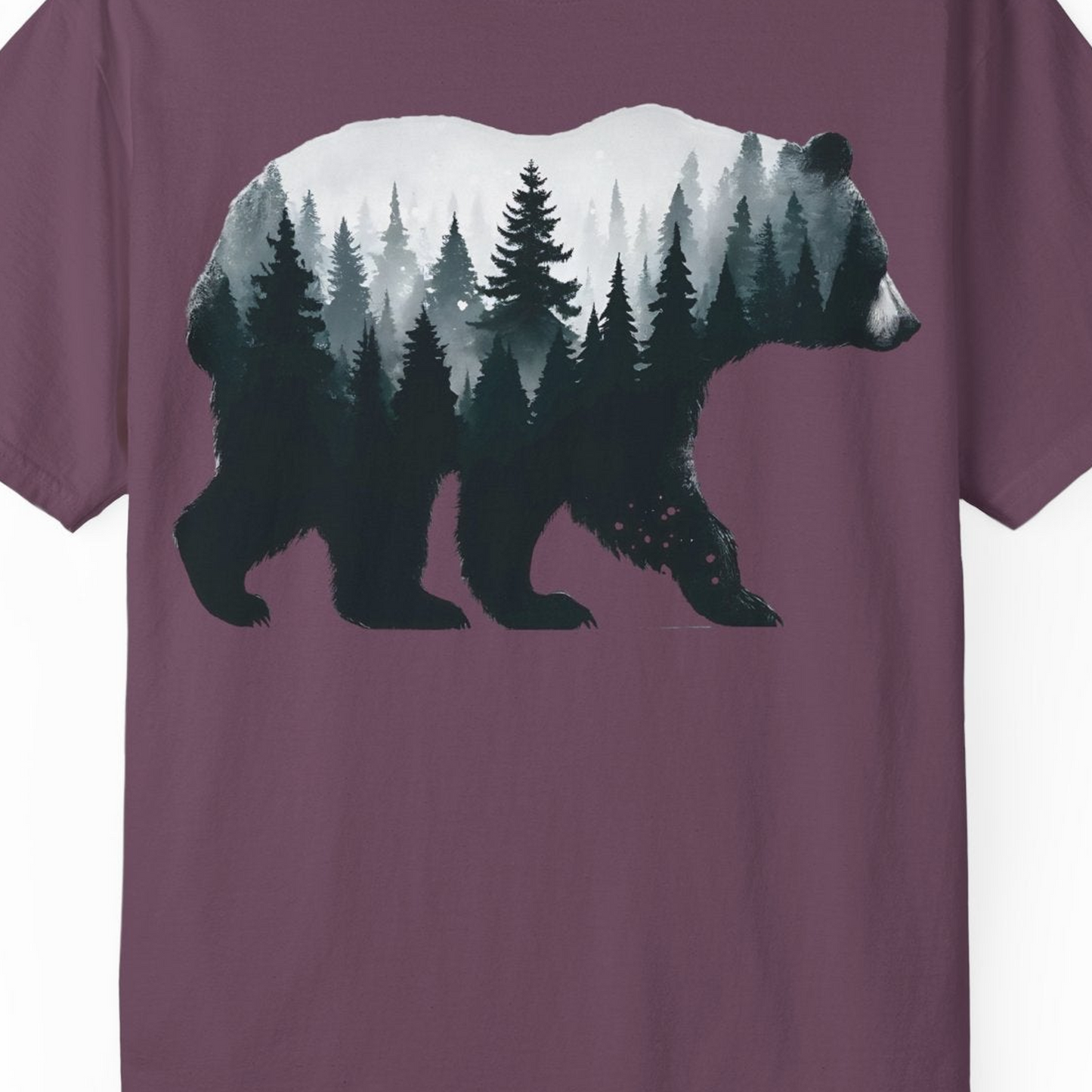 Double Exposure Bear Forest Silhouette Wilderness Shirt for Nature Lovers — Comfort Comfort Colors T-Shirt – Berry – Alaska Cruise Shirts Close Up