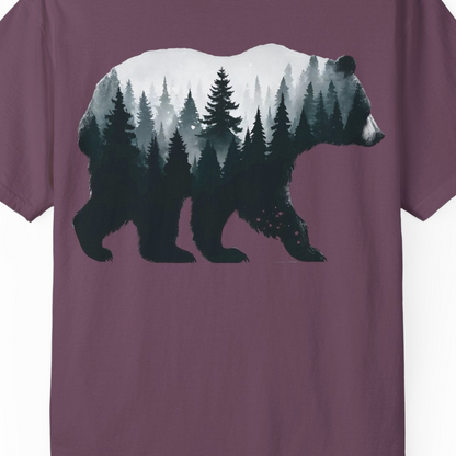Double Exposure Bear Forest Silhouette Wilderness Shirt for Nature Lovers — Comfort Comfort Colors T-Shirt – Berry – Alaska Cruise Shirts Close Up