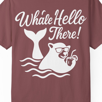 Whale Hello There Shirt Comfort Colors T-Shirt – Brick – Alaska Cruise Shirts Close Up