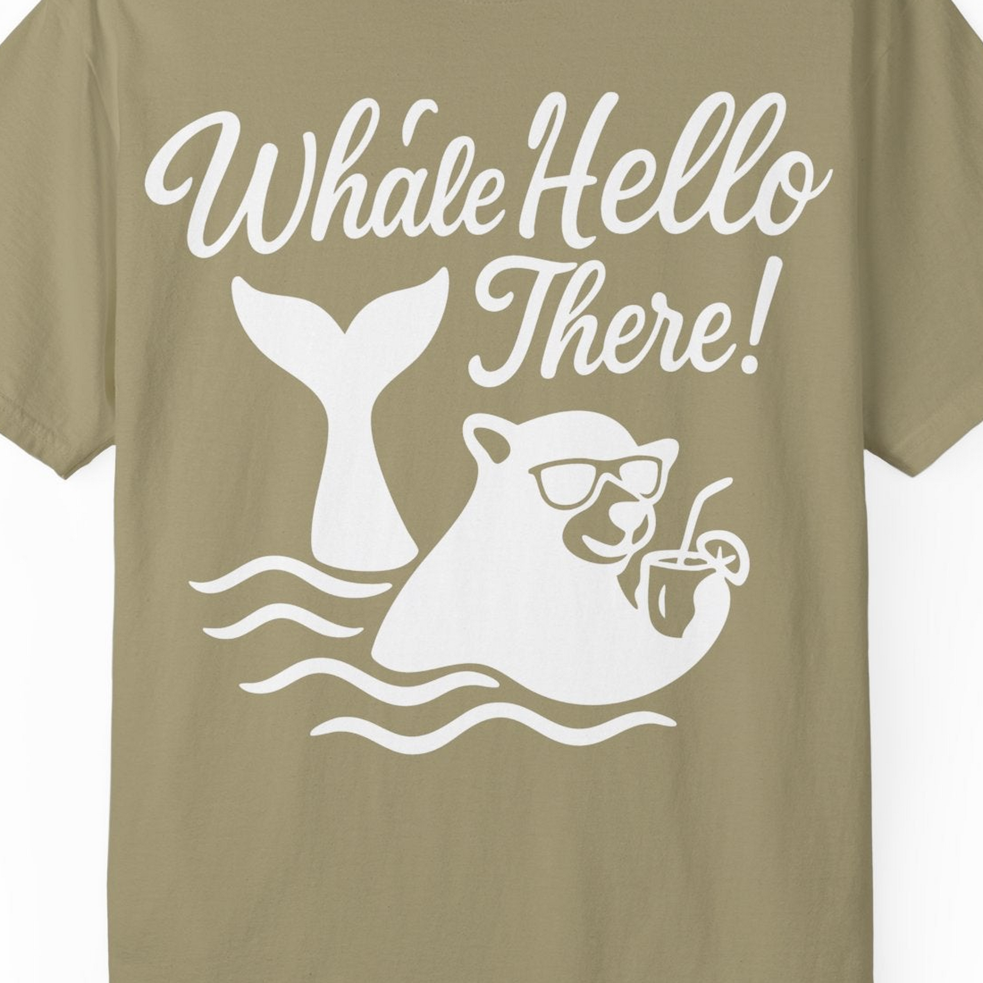 Whale Hello There Shirt Comfort Colors T-Shirt – Khaki – Alaska Cruise Shirts Close Up