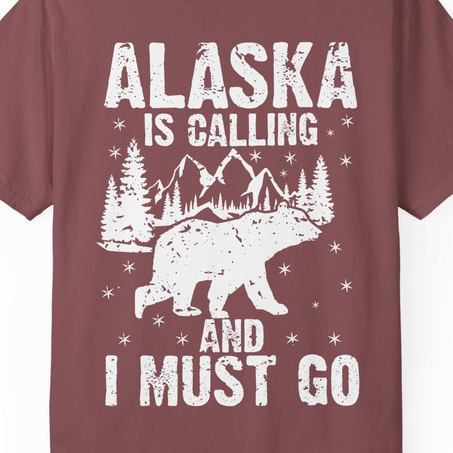 Alaska Is Calling Bear Mountain Wilderness Adventure Vintage Shirt — Comfort Comfort Colors T-Shirt – Brick – Alaska Cruise Shirts Close Up