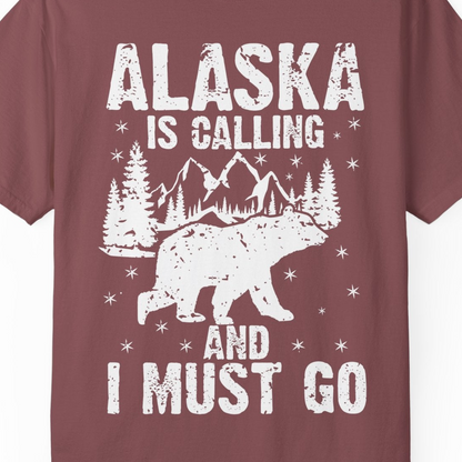 Alaska Is Calling Bear Mountain Wilderness Adventure Vintage Shirt — Comfort Comfort Colors T-Shirt – Brick – Alaska Cruise Shirts Close Up