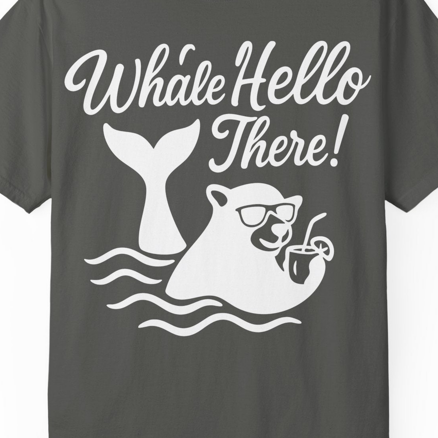 Whale Hello There Shirt Comfort Colors T-Shirt – Pepper – Alaska Cruise Shirts Close Up