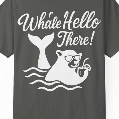 Whale Hello There Shirt Comfort Colors T-Shirt – Pepper – Alaska Cruise Shirts Close Up