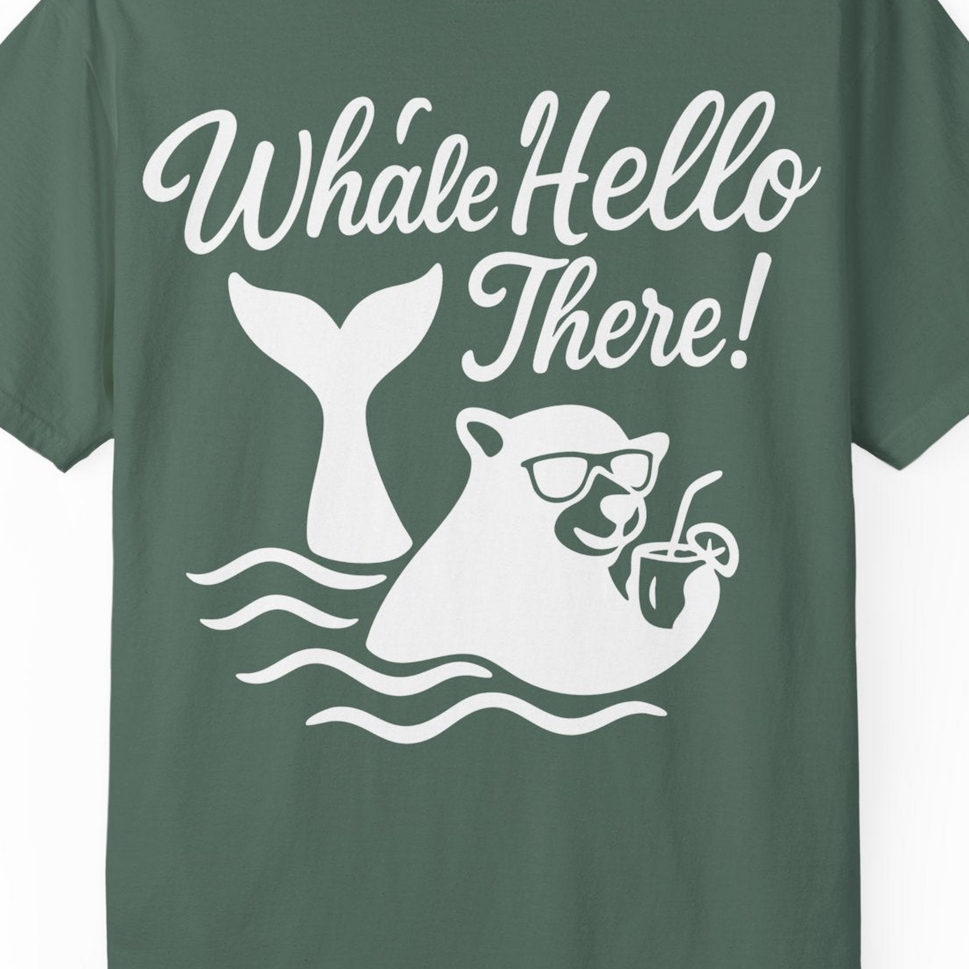 Whale Hello There Shirt Comfort Colors T-Shirt – Blue Spruce – Alaska Cruise Shirts Close Up