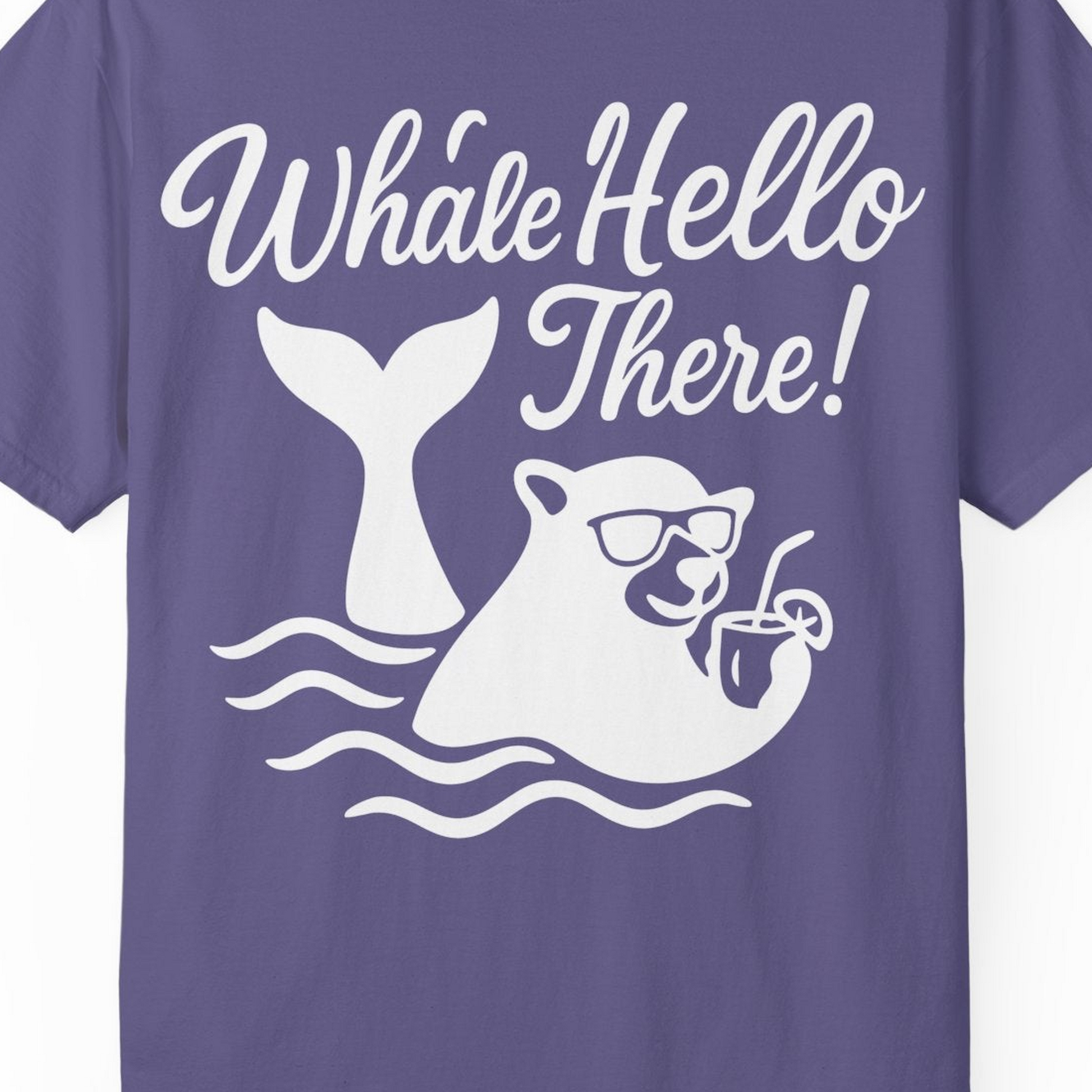 Whale Hello There Shirt Comfort Colors T-Shirt – Grape – Alaska Cruise Shirts Close Up