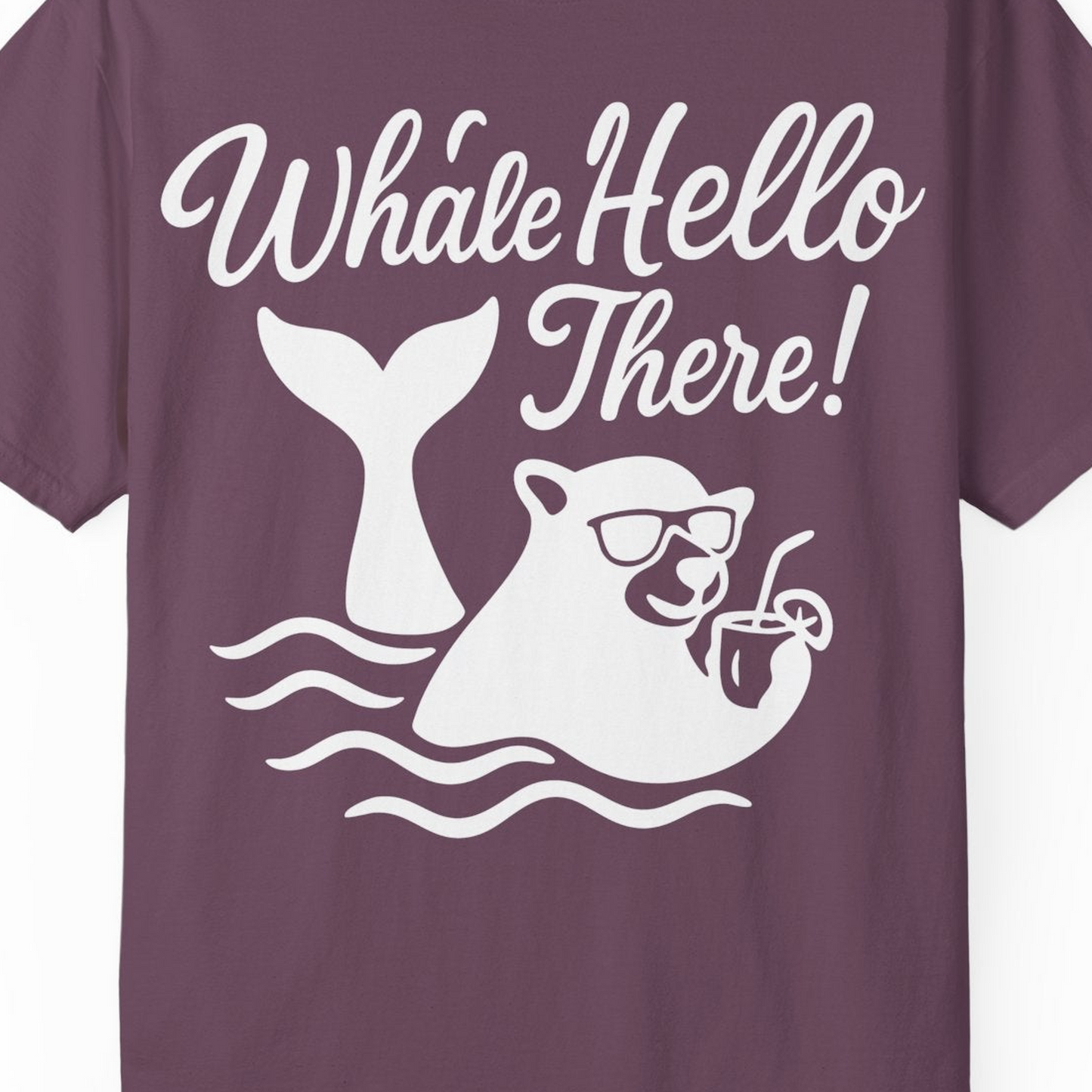 Whale Hello There Shirt Comfort Colors T-Shirt – Berry – Alaska Cruise Shirts Close Up