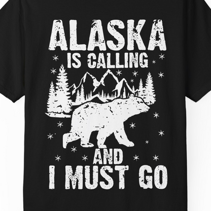 Alaska Is Calling Bear Mountain Wilderness Adventure Vintage Shirt — Comfort Comfort Colors T-Shirt – Black – Alaska Cruise Shirts Close Up