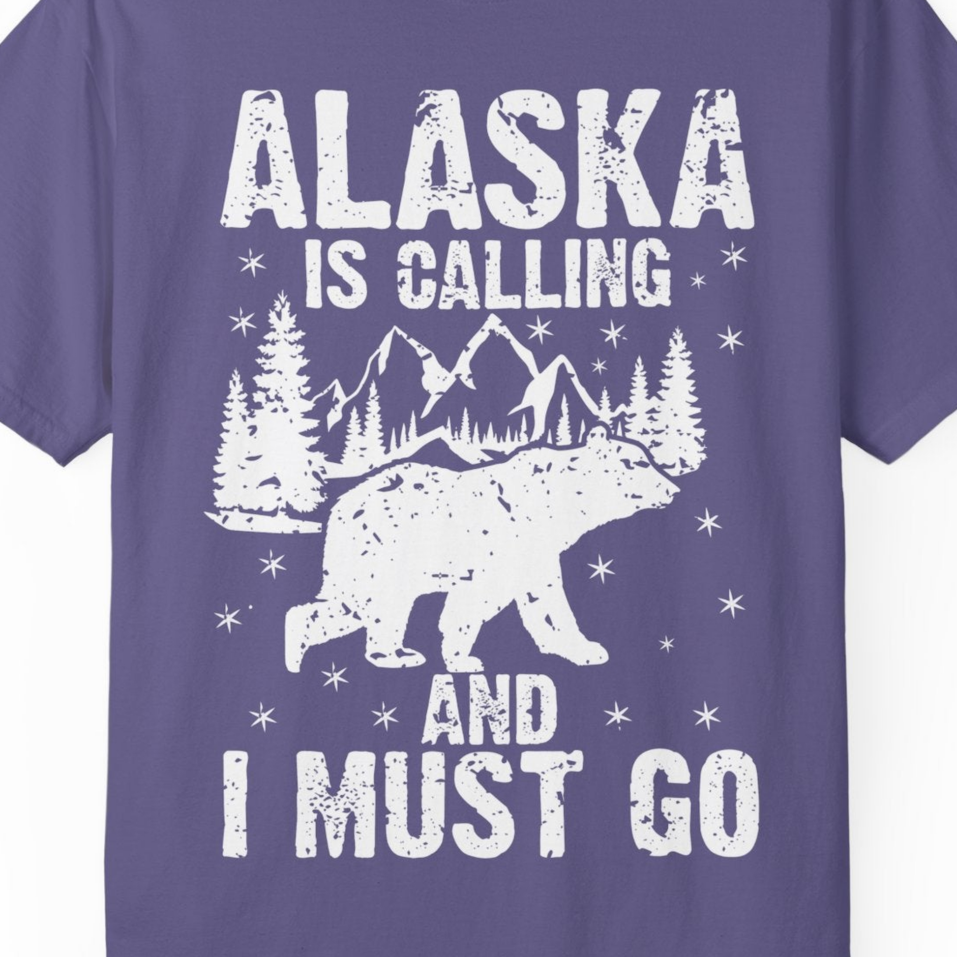 Alaska Is Calling Bear Mountain Wilderness Adventure Vintage Shirt — Comfort Comfort Colors T-Shirt – Grape – Alaska Cruise Shirts Close Up