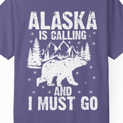 Alaska Is Calling Bear Mountain Wilderness Adventure Vintage Shirt — Comfort Comfort Colors T-Shirt – Grape – Alaska Cruise Shirts Close Up