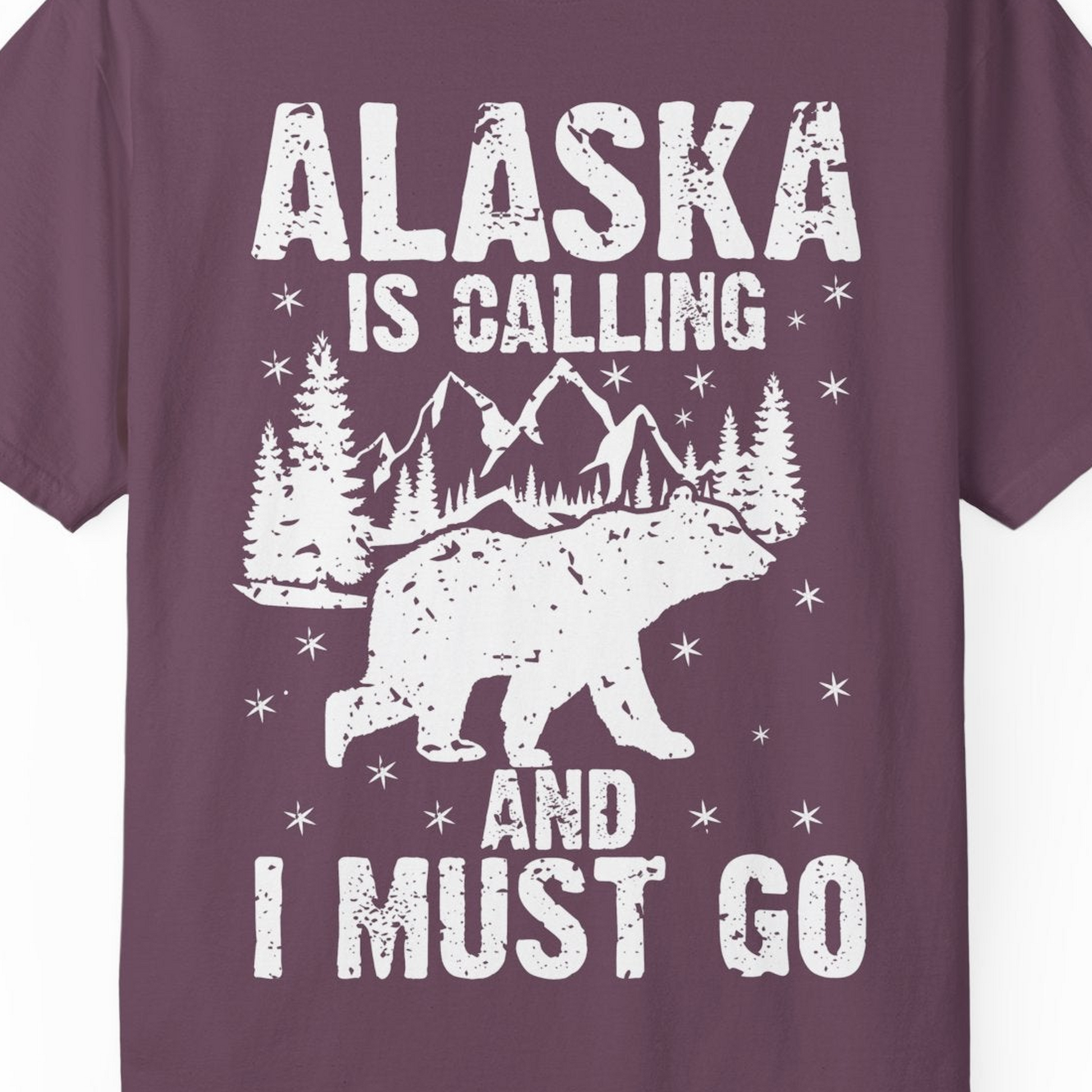 Alaska Is Calling Bear Mountain Wilderness Adventure Vintage Shirt — Comfort Comfort Colors T-Shirt – Berry – Alaska Cruise Shirts Close Up