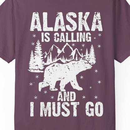 Alaska Is Calling Bear Mountain Wilderness Adventure Vintage Shirt — Comfort Comfort Colors T-Shirt – Berry – Alaska Cruise Shirts Close Up