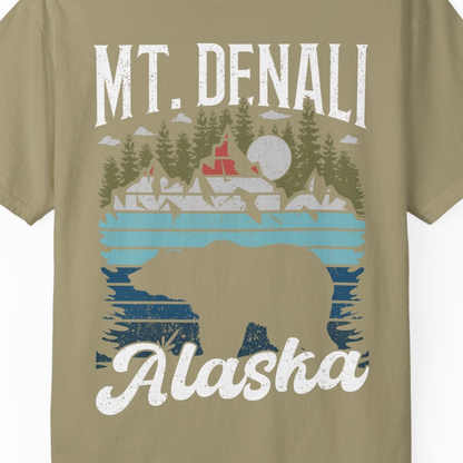 Mt Denali Alaska Bear Wilderness Shirt Comfort Colors T-Shirt – Khaki – Alaska Cruise Shirts Close Up
