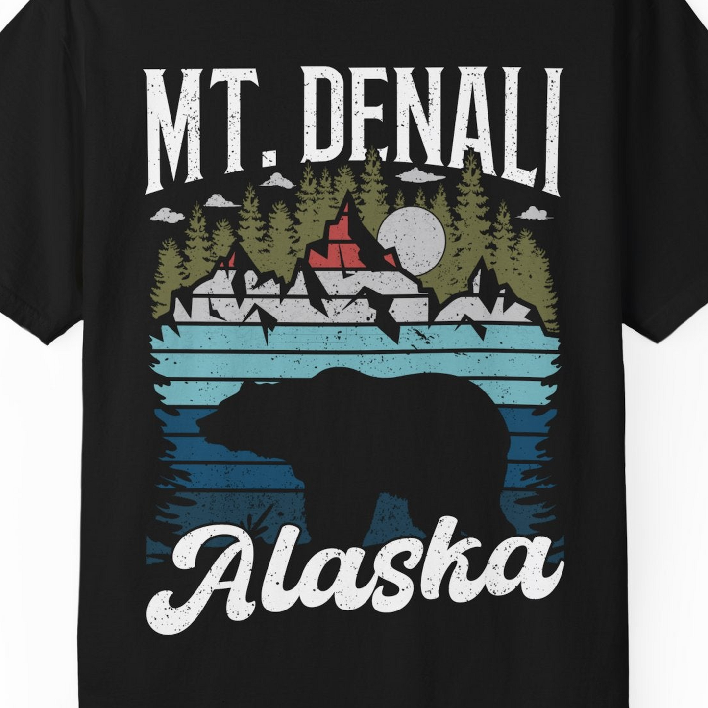 Mt Denali Alaska Bear Wilderness Shirt Comfort Colors T-Shirt – Black – Alaska Cruise Shirts Close Up