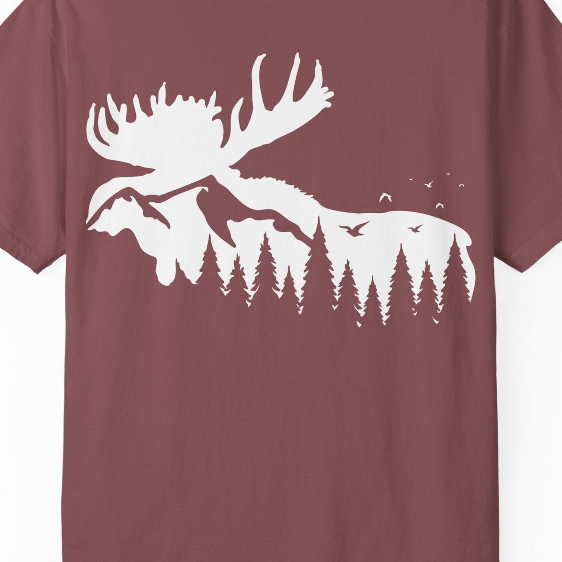 Moose Silhouette Forest Scene Shirt Comfort Colors T-Shirt – Brick – Alaska Cruise Shirts Close Up