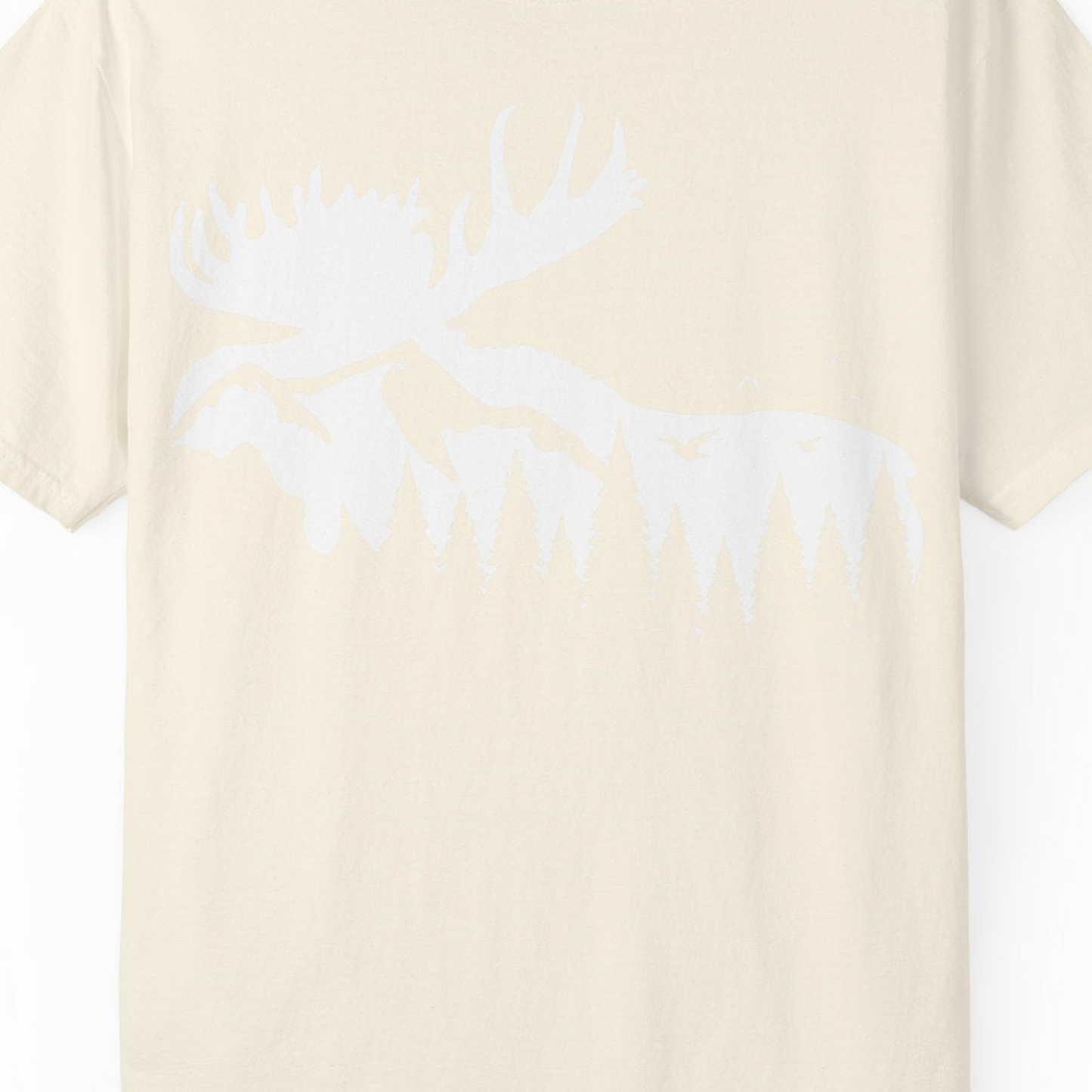 Moose Silhouette Forest Scene Shirt Comfort Colors T-Shirt – Ivory – Alaska Cruise Shirts Close Up