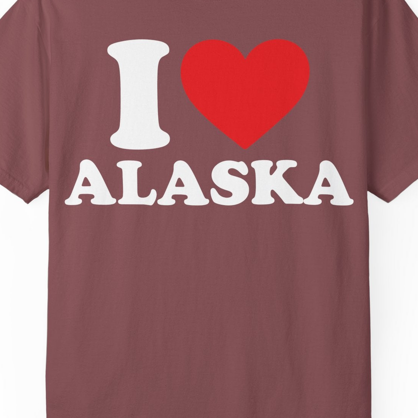 I Love Alaska Shirt Comfort Colors T-Shirt – Brick – Alaska Cruise Shirts Close Up