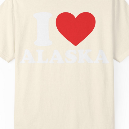 I Love Alaska Shirt Comfort Colors T-Shirt – Ivory – Alaska Cruise Shirts Close Up