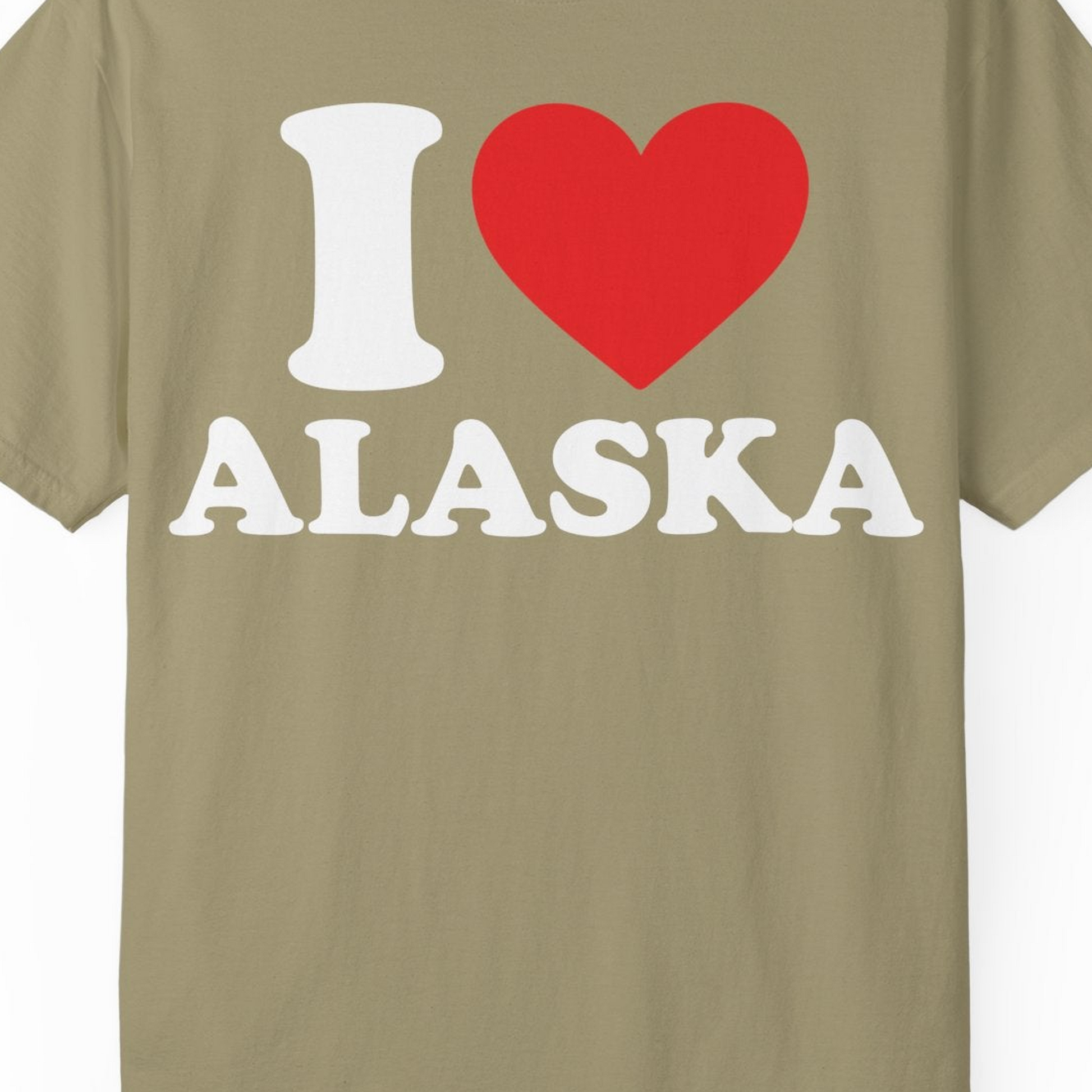 I Love Alaska Shirt Comfort Colors T-Shirt – Khaki – Alaska Cruise Shirts Close Up