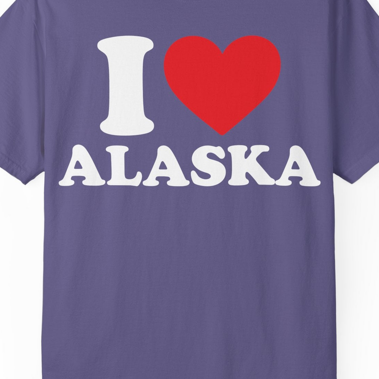 I Love Alaska Shirt Comfort Colors T-Shirt – Grape – Alaska Cruise Shirts Close Up