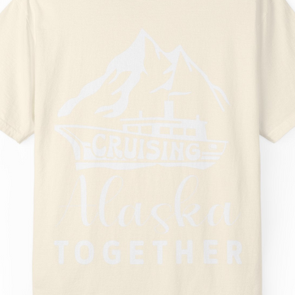 Cruising Alaska Together Mountains and Ship Family Cruise Shirt — Comfort Comfort Colors T-Shirt – Ivory – Alaska Cruise Shirts Close Up