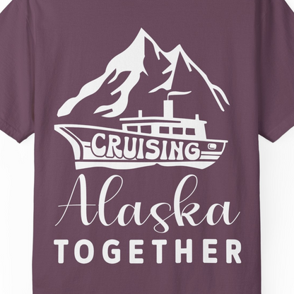 Cruising Alaska Together Mountains and Ship Family Cruise Shirt — Comfort Comfort Colors T-Shirt – Berry – Alaska Cruise Shirts Close Up