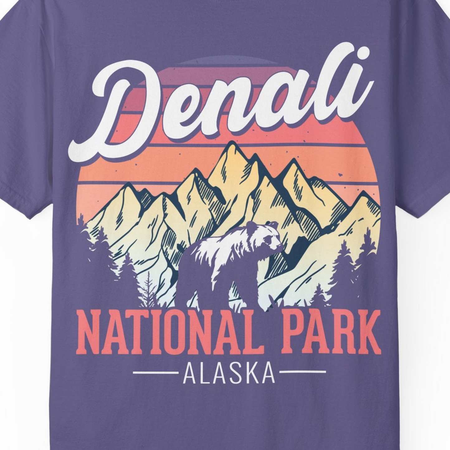 Retro Denali National Park Alaska Bear Mountains Vintage Shirt — Comfort Comfort Colors T-Shirt – Grape – Alaska Cruise Shirts Close Up