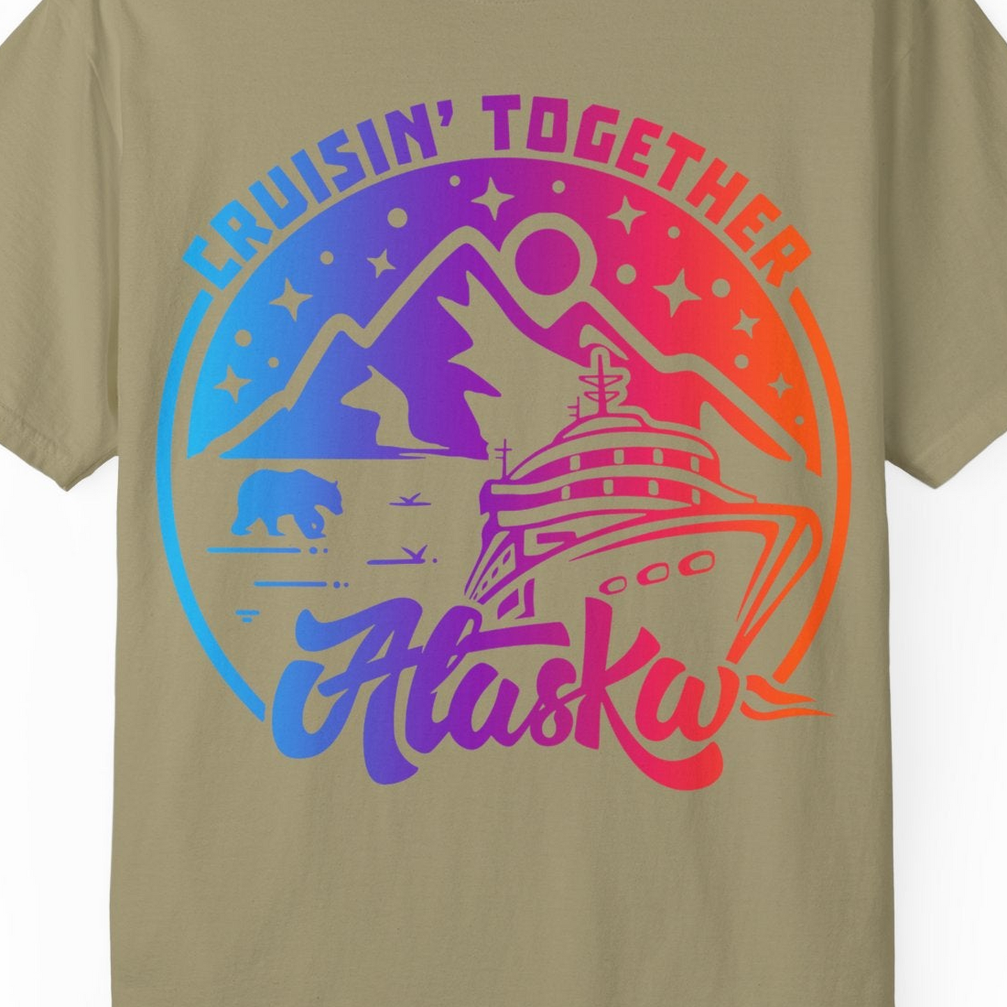 Alaska Cruise Shirt Comfort Colors T-Shirt – Khaki – Alaska Cruise Shirts Close Up