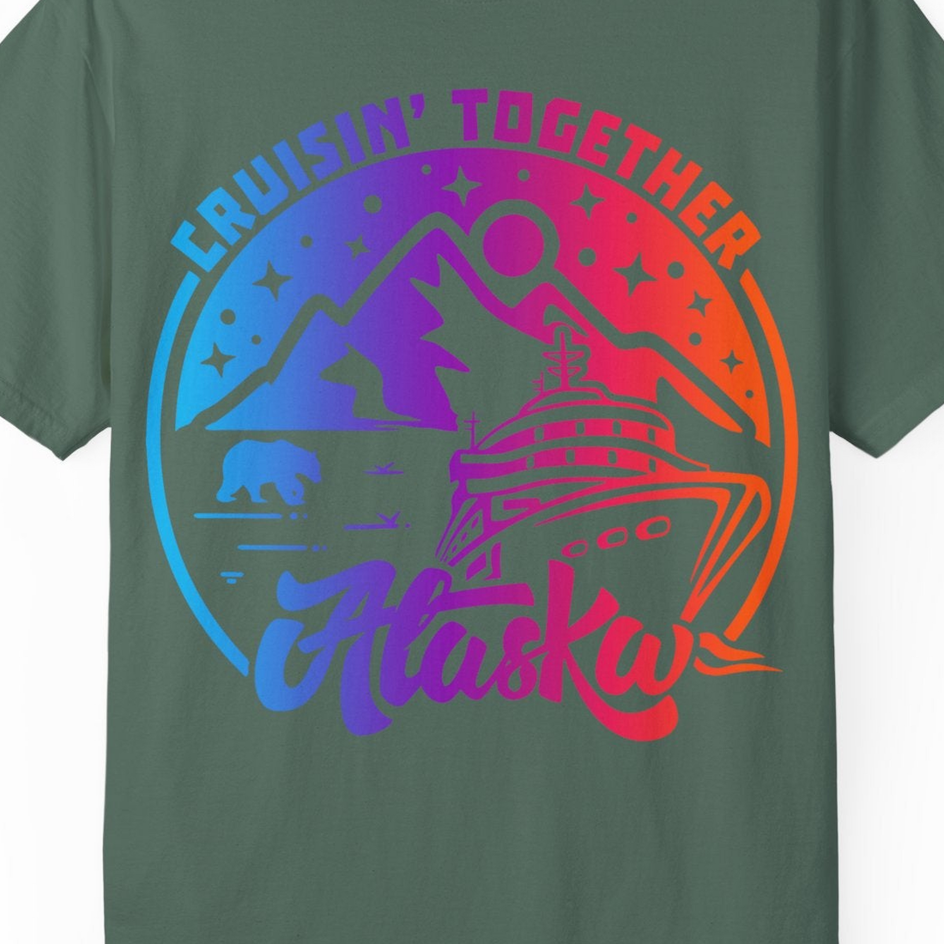 Alaska Cruise Shirt Comfort Colors T-Shirt – Blue Spruce – Alaska Cruise Shirts Close Up