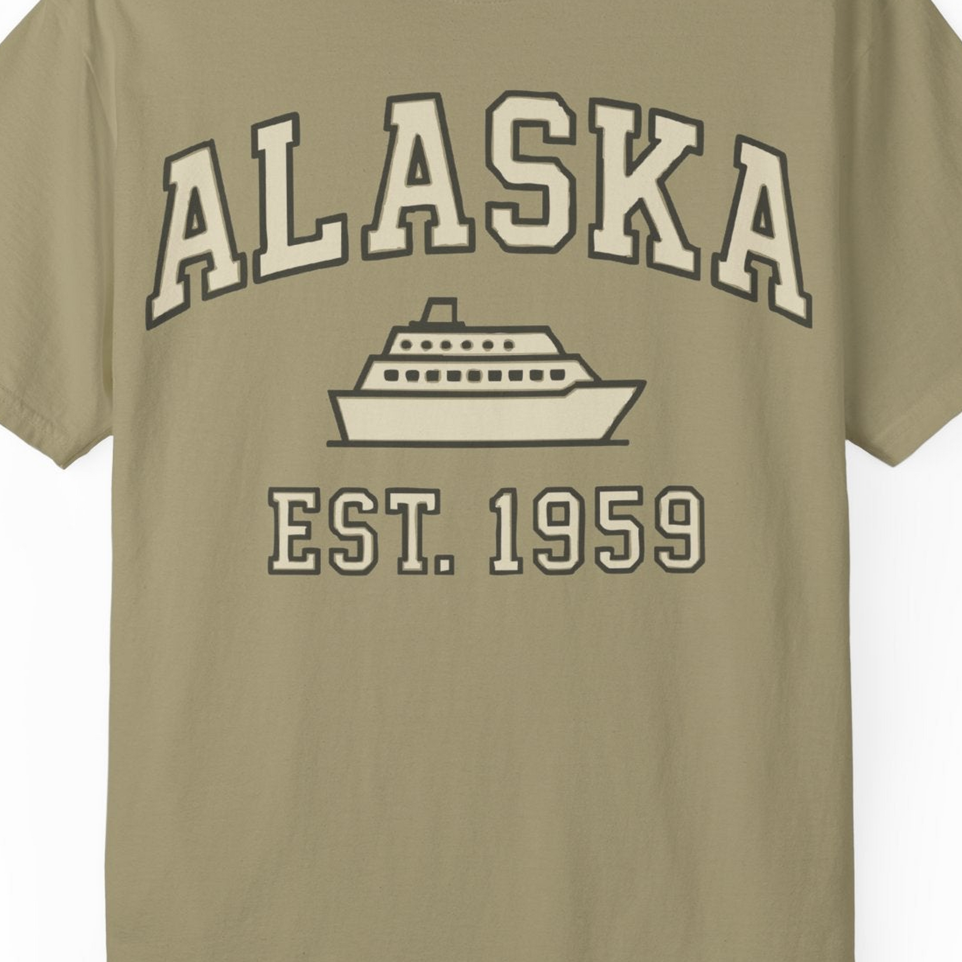 Alaska Cruise Shirt Comfort Colors T-Shirt – Khaki – Alaska Cruise Shirts Close Up